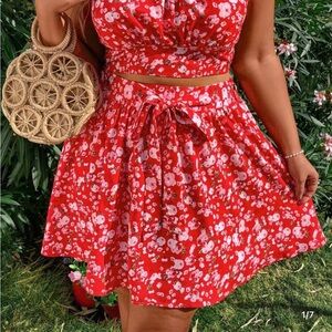 Floral Red Women's Skirt